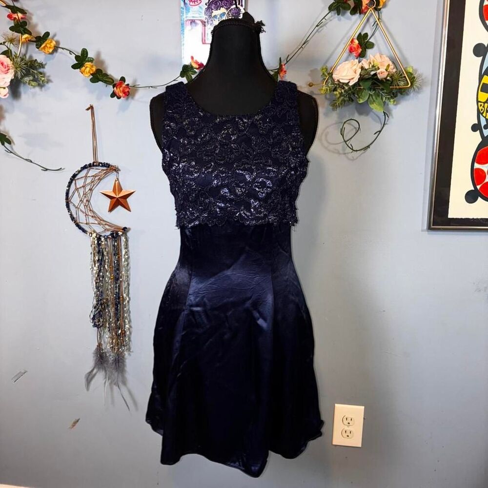 Vintage-american Women's Navy and Blue Summer-dresses